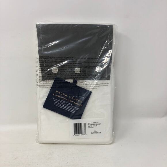 Ralph Lauren One European Sham Organic Sateen Border Graphite Gray New - Picture 1 of 10